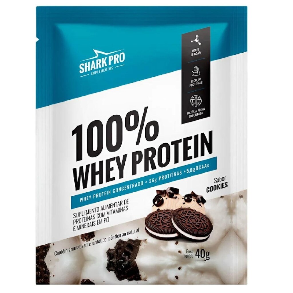 100% Whey Protein Sache Shark Pro Suplementos 40G - 10 Unidades