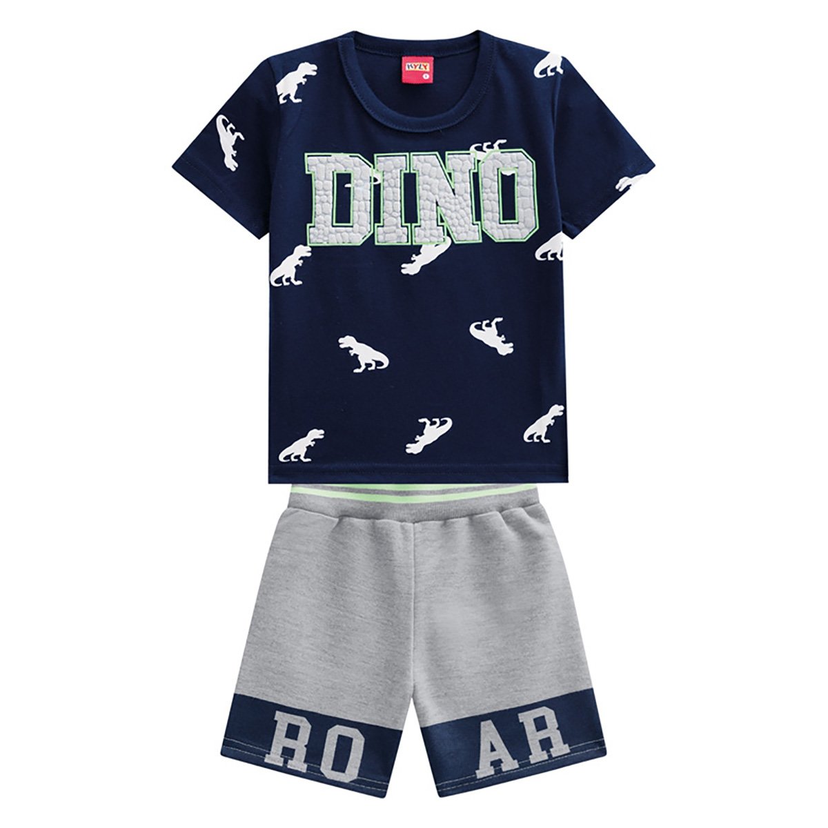 Conjunto Bebê Moletom Kyly Camiset E Bermuda Dino Masculino