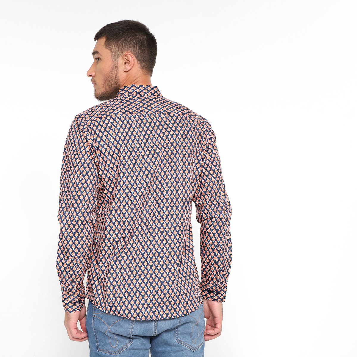 Camisa Manga Longa Pacific Blue Estampada Masculina - Tam: P - 1