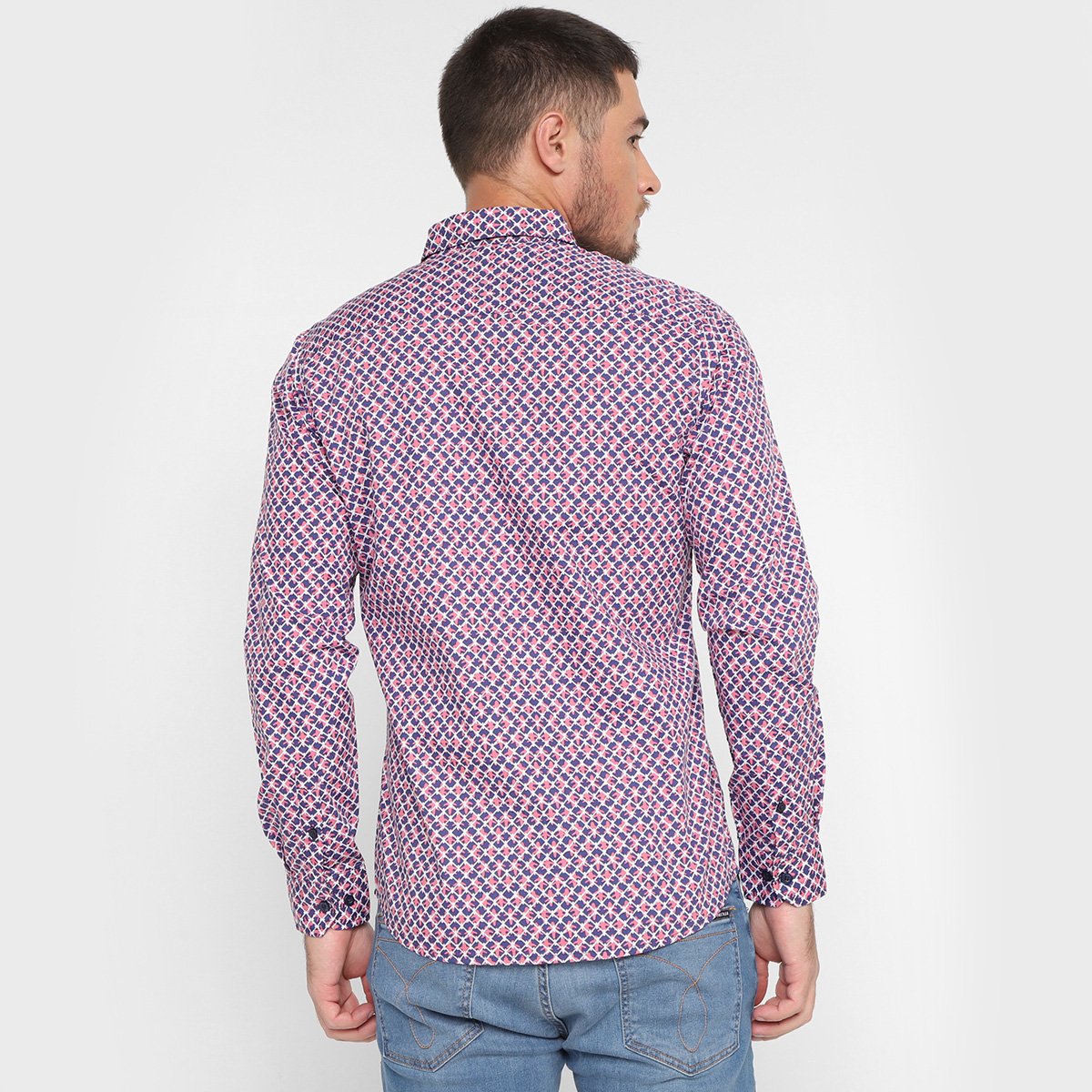 Camisa Manga Longa Pacific Blue Estampada Masculina - Tam: P - 1