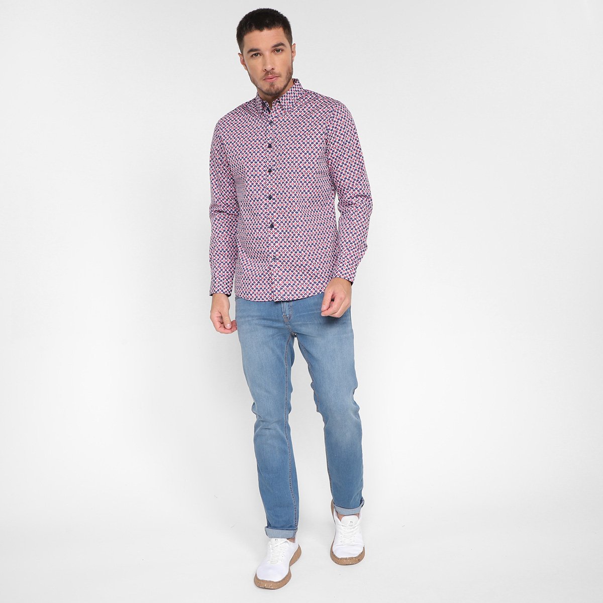 Camisa Manga Longa Pacific Blue Estampada Masculina - Tam: P - 3