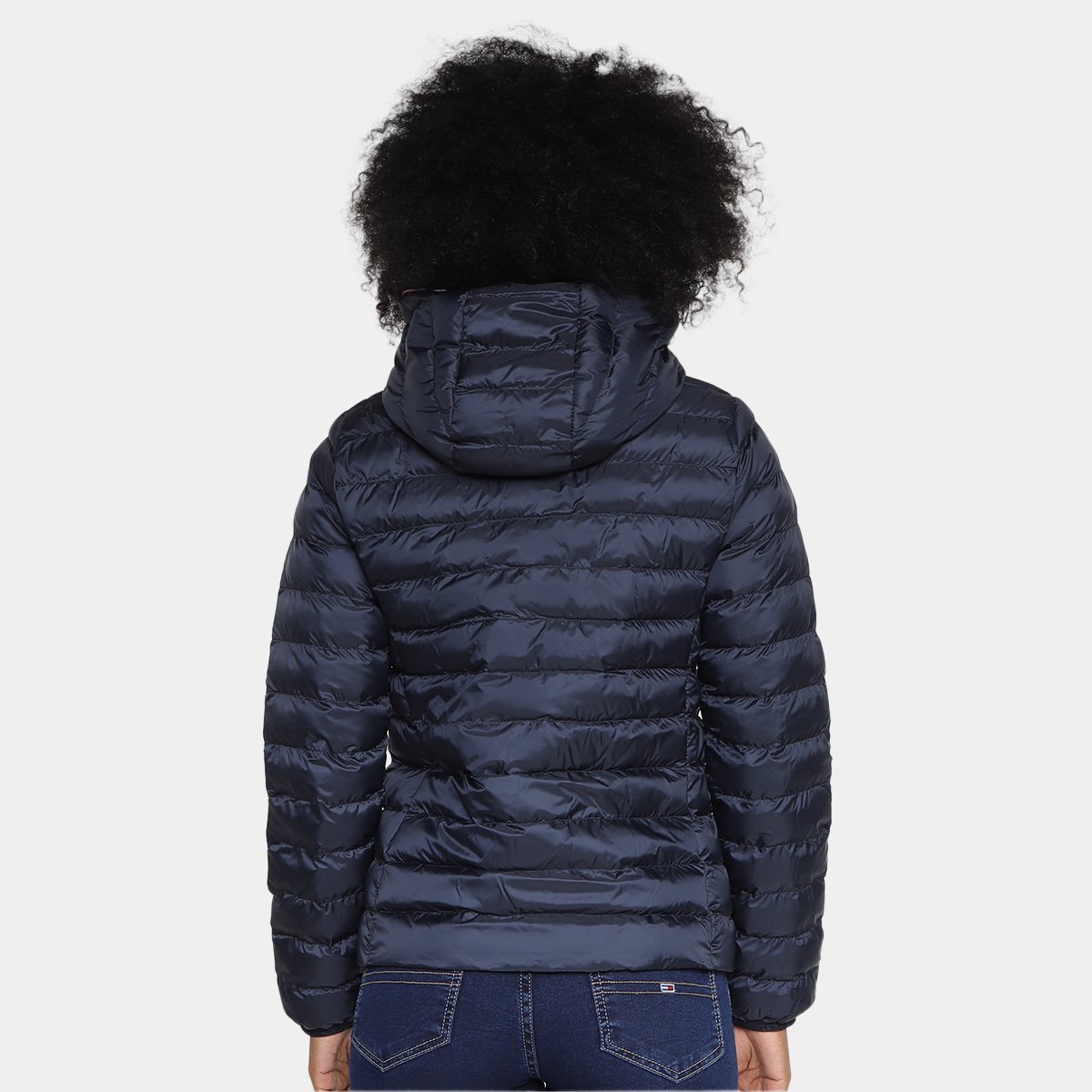 Jaqueta Puffer Tommy Hilfiger Padded Global Stripe Com Capuz Feminina - Tam: M - 1