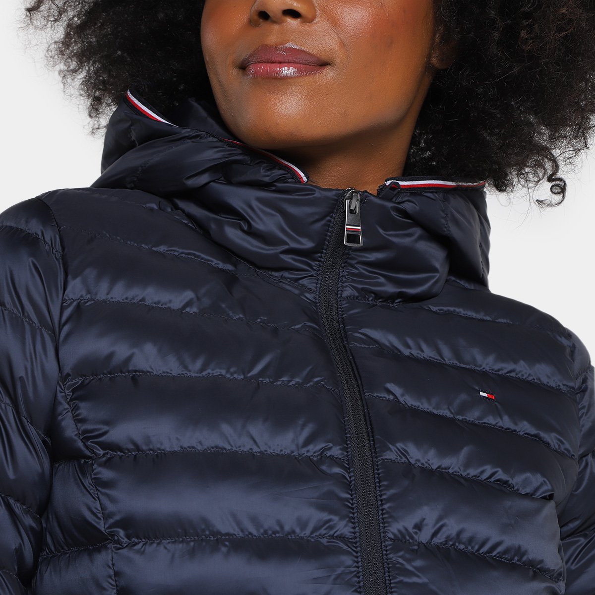 Jaqueta Puffer Tommy Hilfiger Padded Global Stripe Com Capuz Feminina - Tam: M - 3