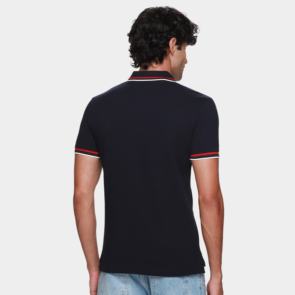 Camisa Polo Tommy Hilfiger Slim Fit Cuff Interest Masculina - Tam: M - 1
