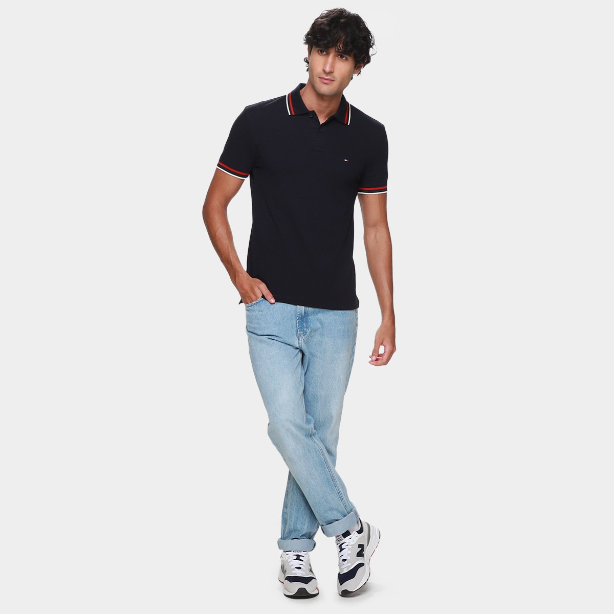 Camisa Polo Tommy Hilfiger Slim Fit Cuff Interest Masculina - Tam: M - 5
