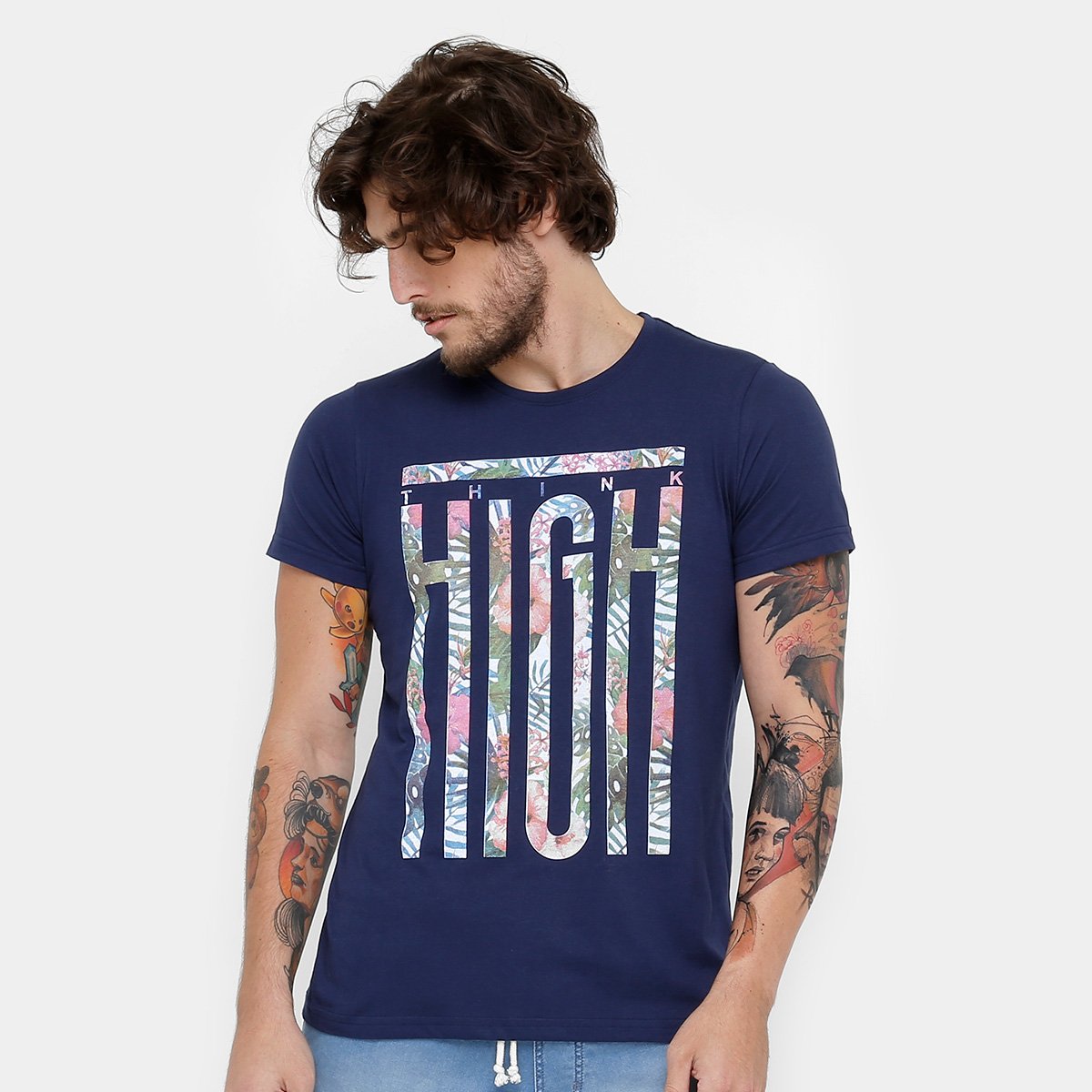 Camiseta Yellowl Think High Flores Masculina