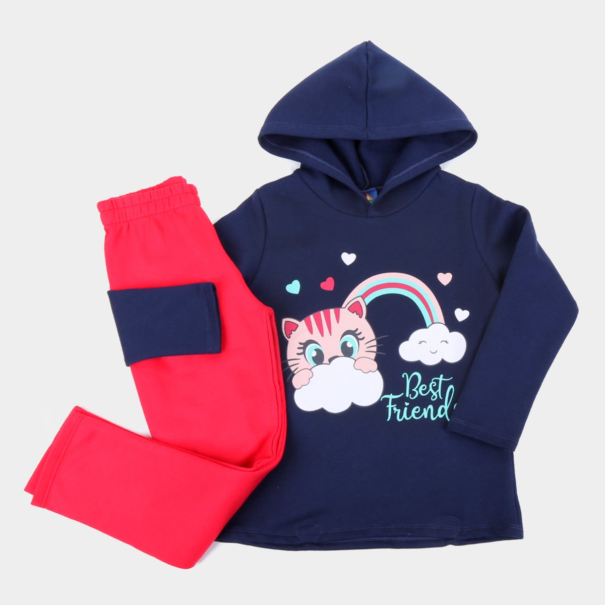 Conjunto Infantil Pipa Estampado Com Capuz Feminino