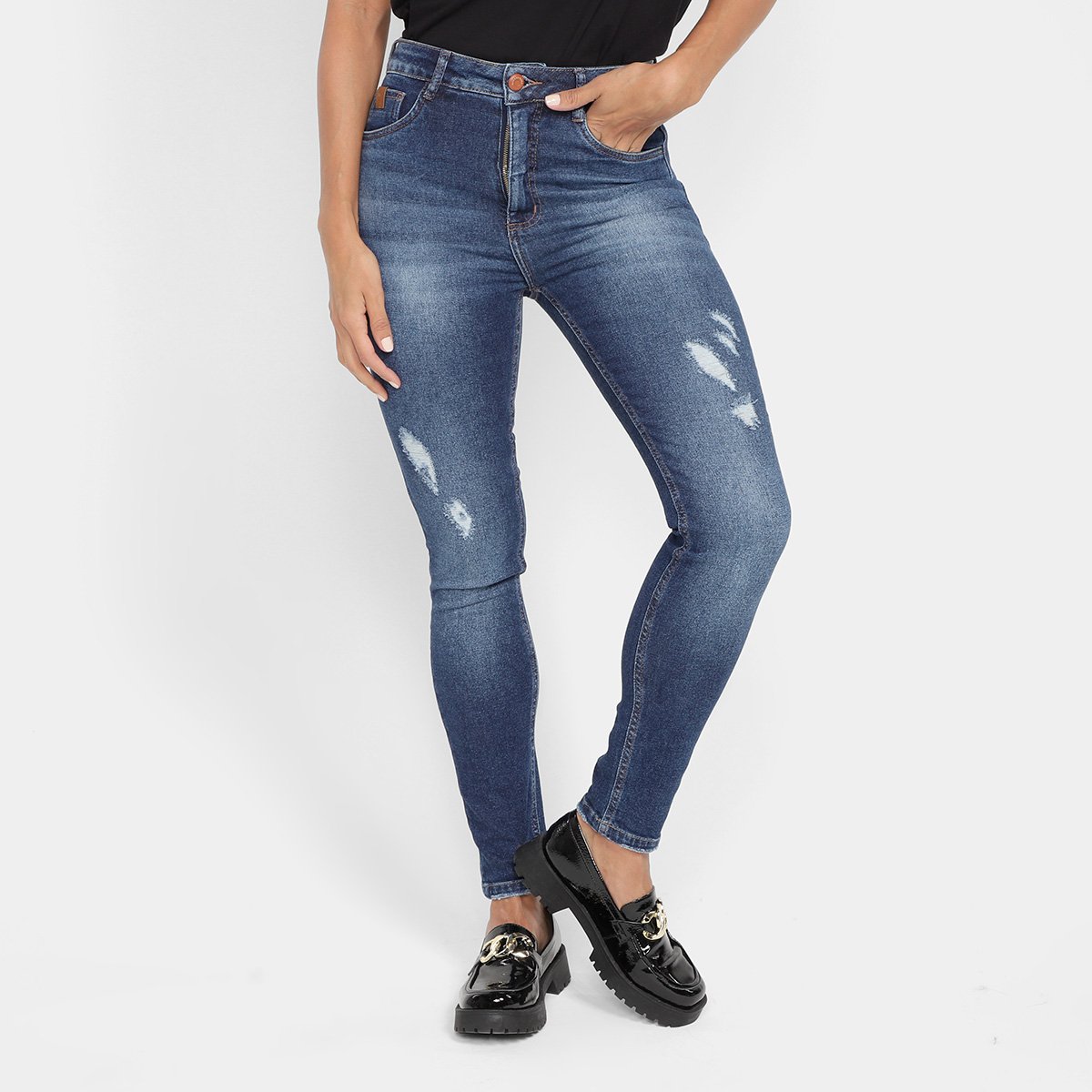 Calça Jeans Skinny Morena Rosa Isabelli Cintura Alta Feminina