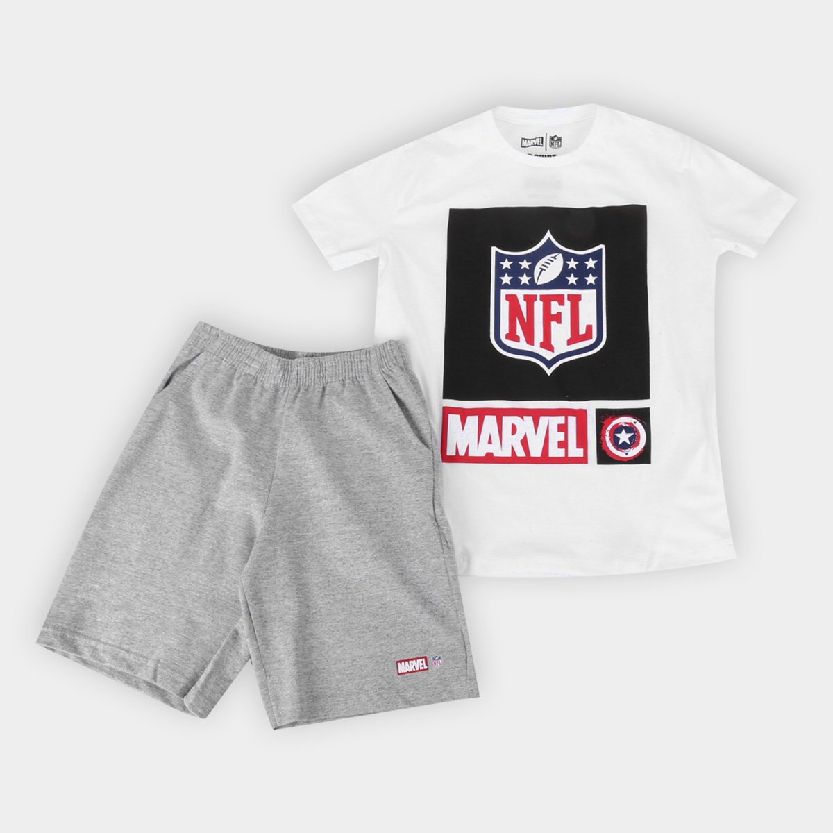 Conjunto Juvenil NFL Disney Camiseta e Bermuda Marvel Masculino