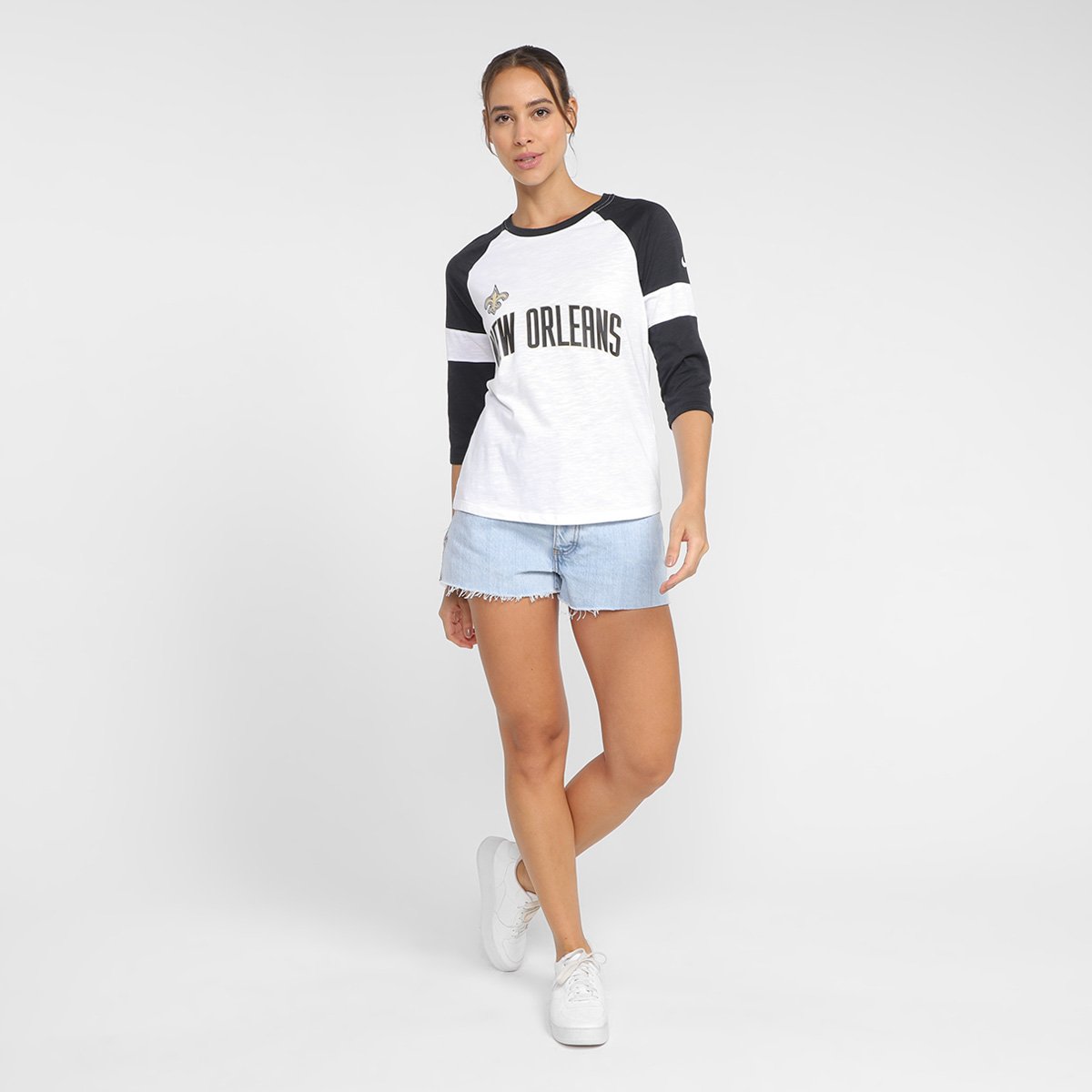 Camiseta Nike NFL New Orleans Saints Slub 3Q Raglan Feminina - Tam: P - 3
