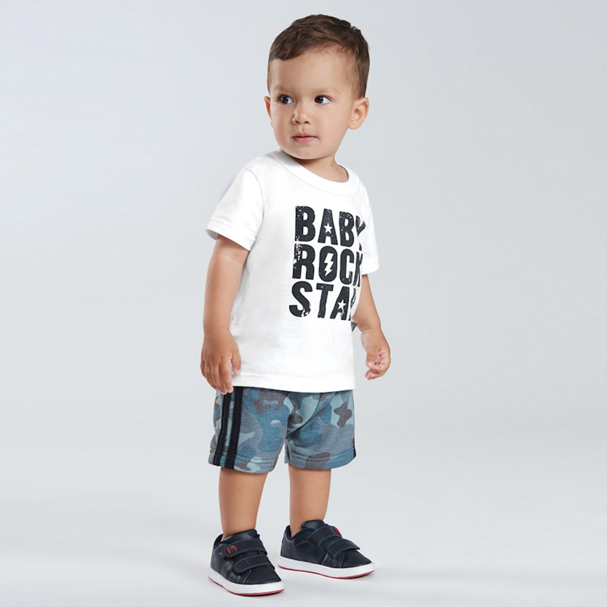 Conjunto Bebê Pulla Bulla Camiseta + Bermuda Moletom Camuflado Masculino