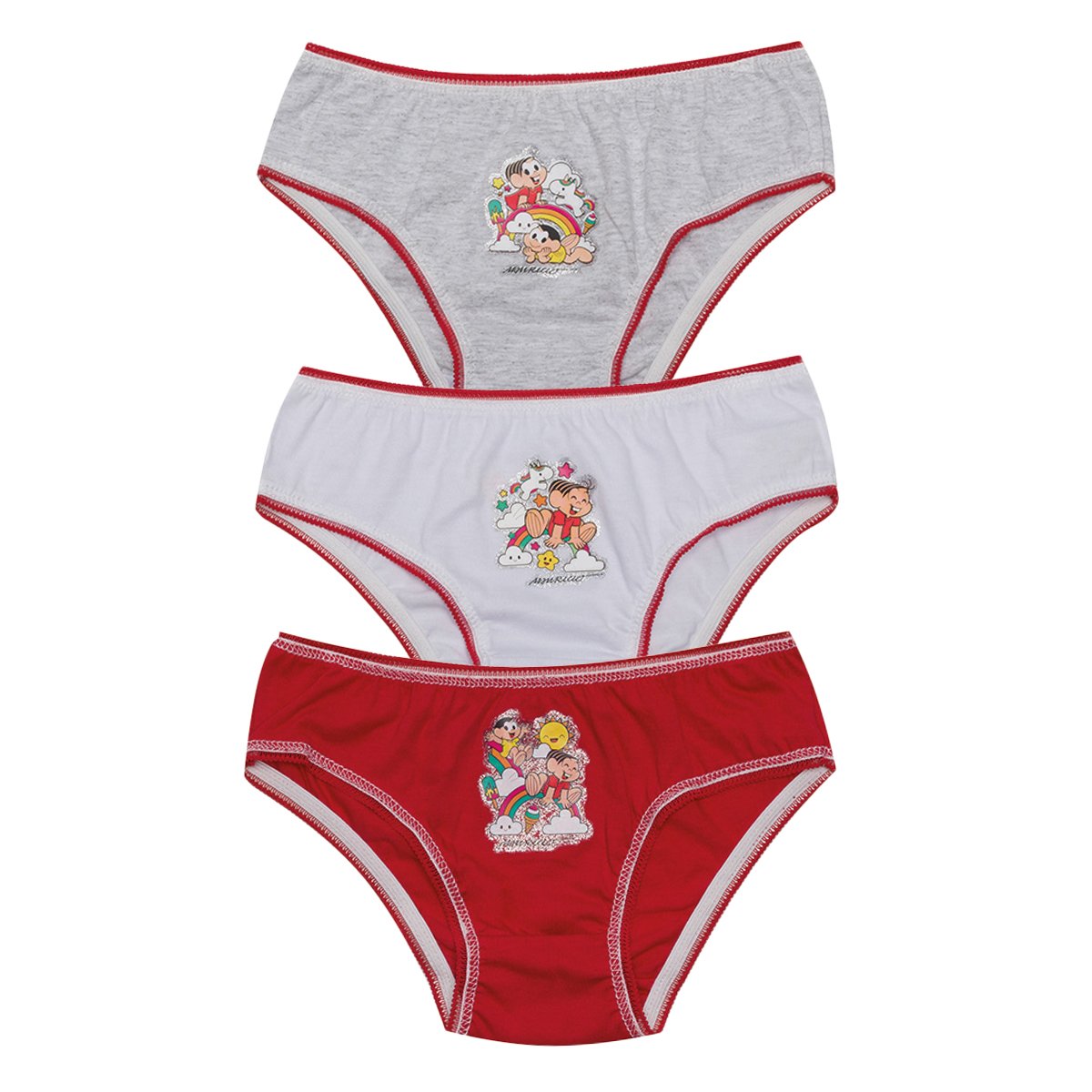 Kit Calcinha Infantil Evanilda Turma da Mônica c/ 3 Peças