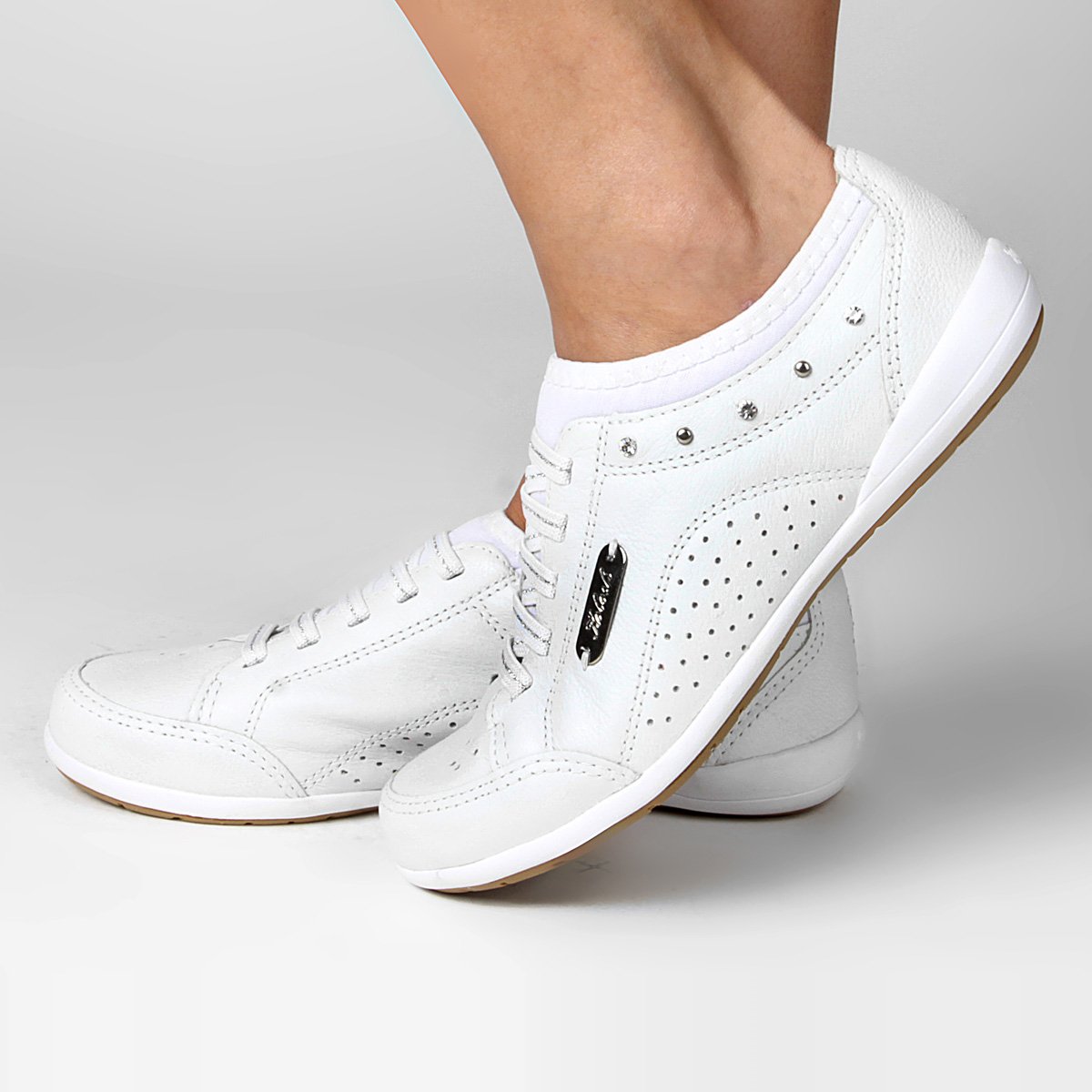 tênis couro kolosh cadarço elástico strass feminino