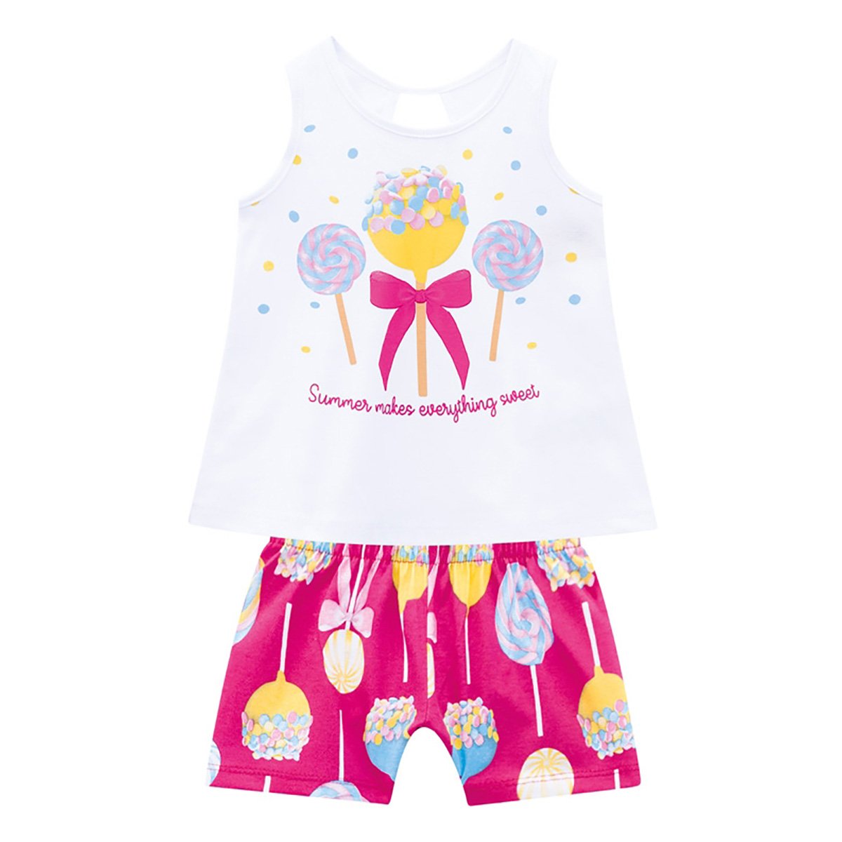 Conjunto Bebê Kyly Regata Pirulitos + Shorts Feminino