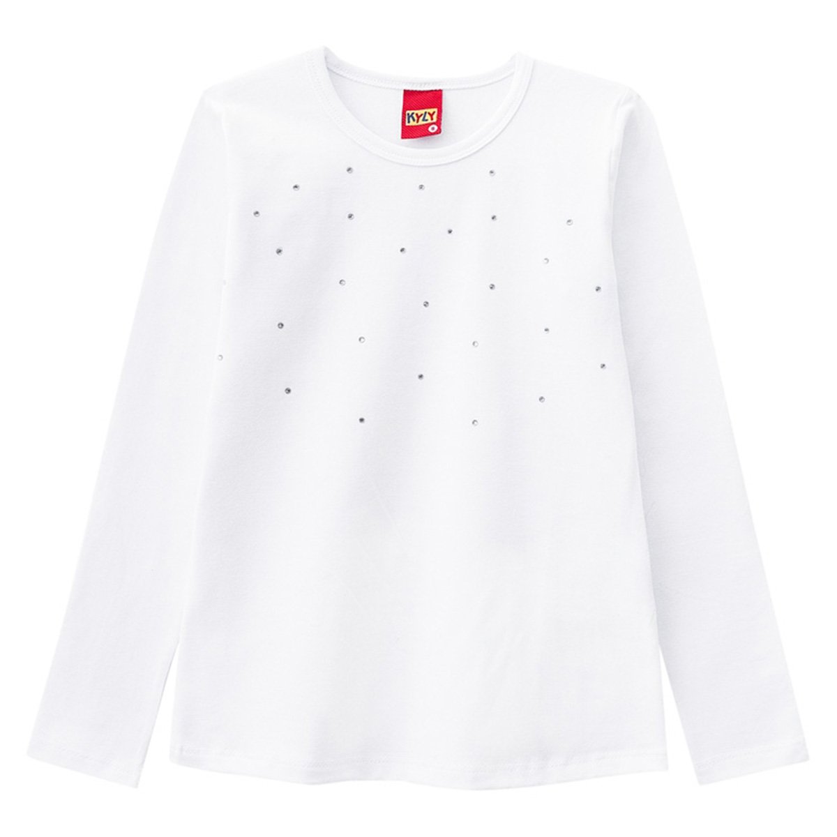 Blusa Bebê Kyly Cotton Básica c/ Strass Manga Longa