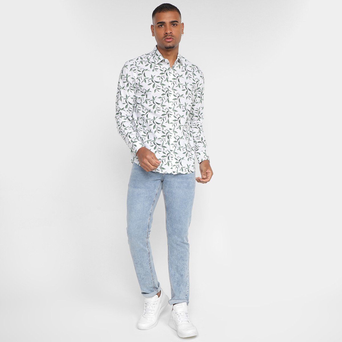 Camisa Manga Longa Milano Tricoline Estampada Masculina - Tam: P - 3
