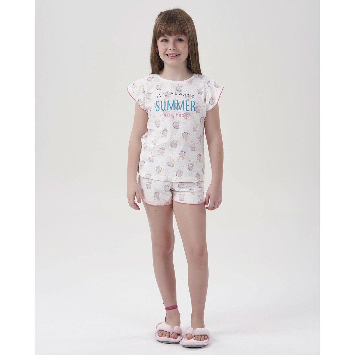 Pijama Infantil Cor Com Amor Shorts Doll Summer Feminino