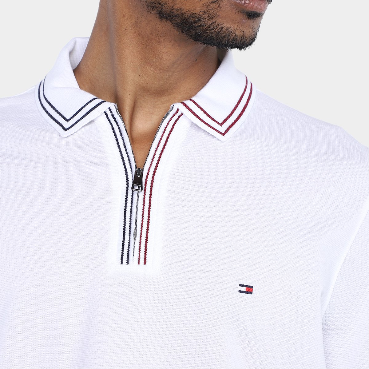 Camisa Polo Tommy Hilfiger Rwb Zip Placket Tipping Masculina - Tam: GG - 2
