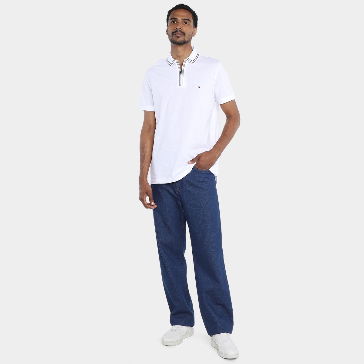 Camisa Polo Tommy Hilfiger Rwb Zip Placket Tipping Masculina - Tam: GG - 3