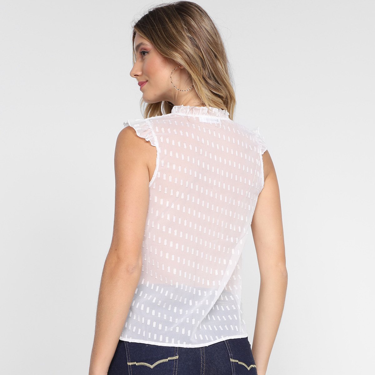 Regata Dom Fashion Decote V Costas Transparente Feminina - Tam: P - 1