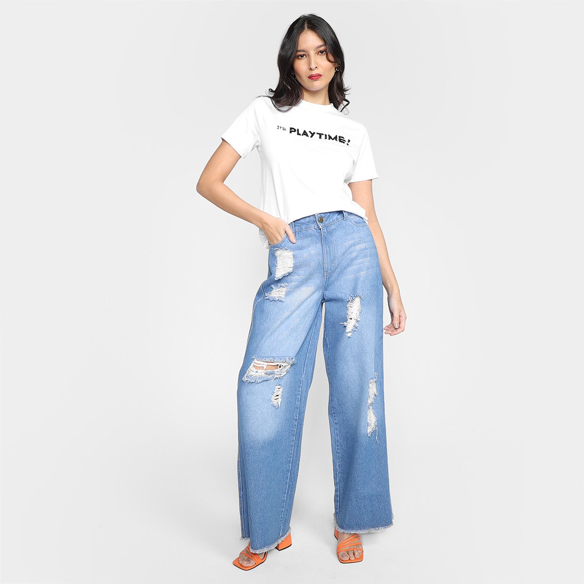 T-Shit Animale Jeans Play Time White Feminina - Tam: M - 3