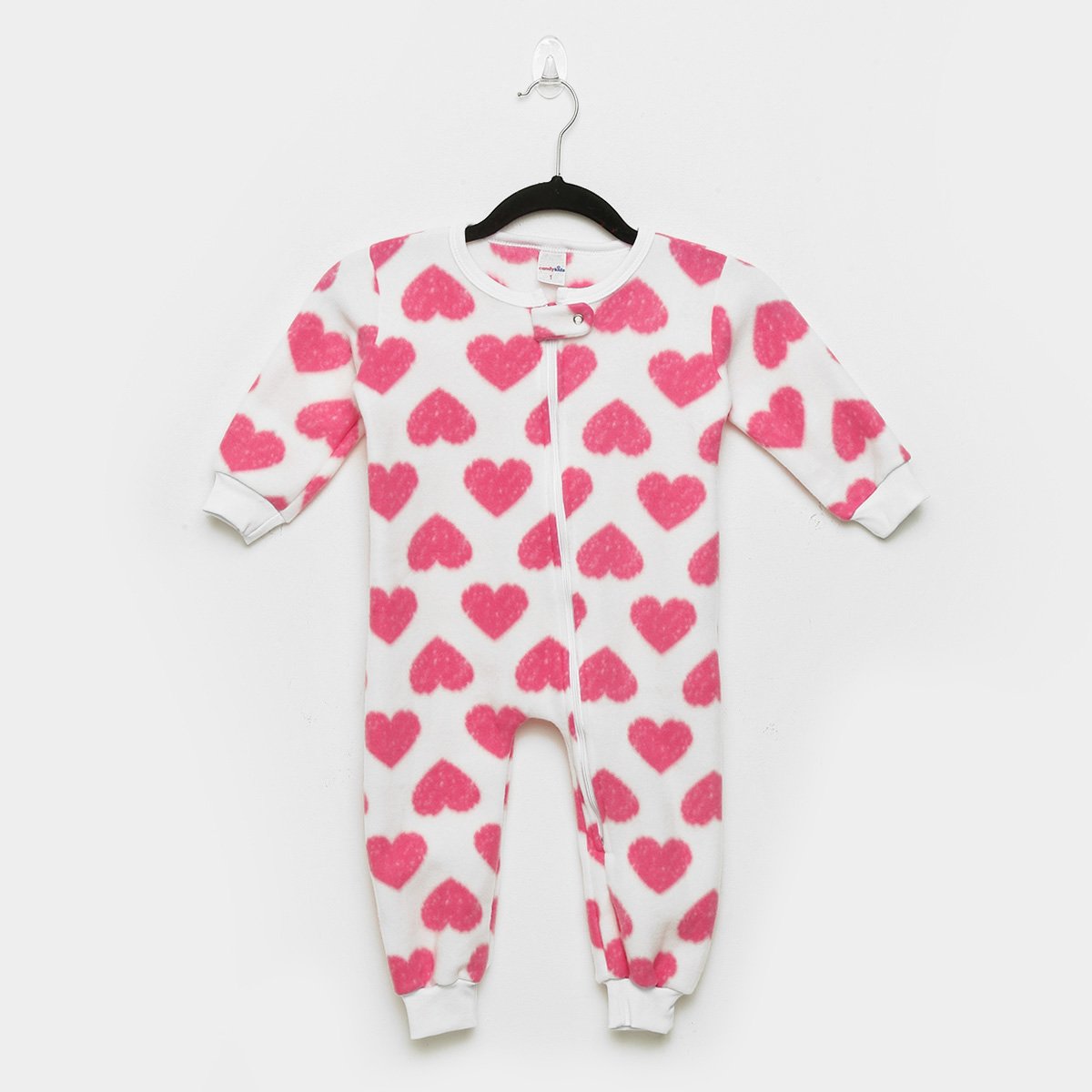Macacão Bebê Candy Kids Pijama Soft Zíper Coração Feminino
