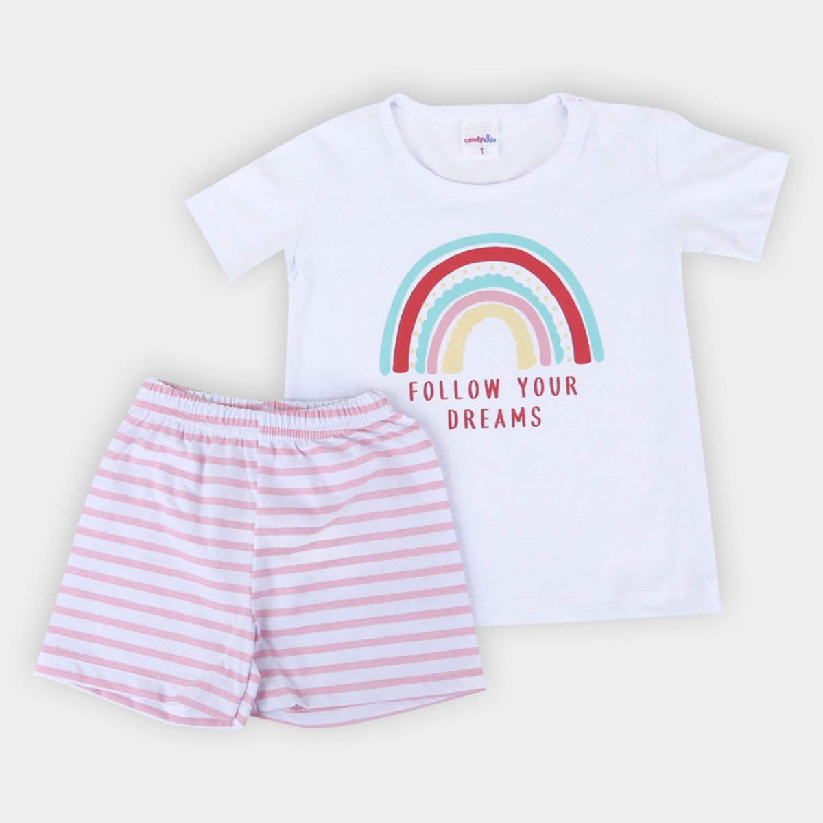 Pijama Infantil Candy Kids Curto Listrado Follow Your Dreams Feminino