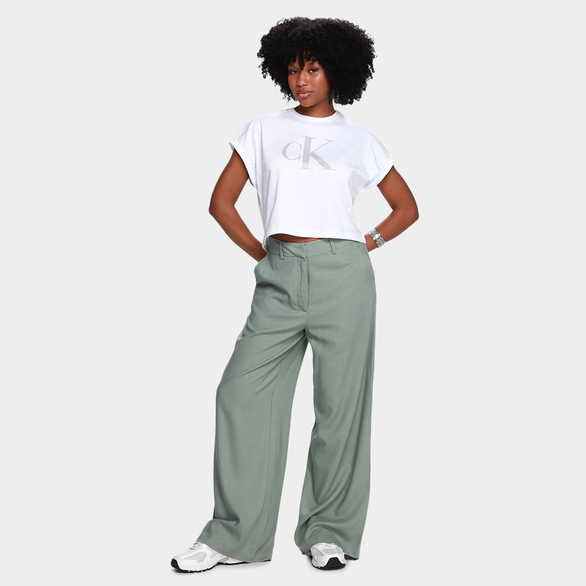 Camiseta Cropped Calvin Klein Casual Feminina - Tam: GG - 3