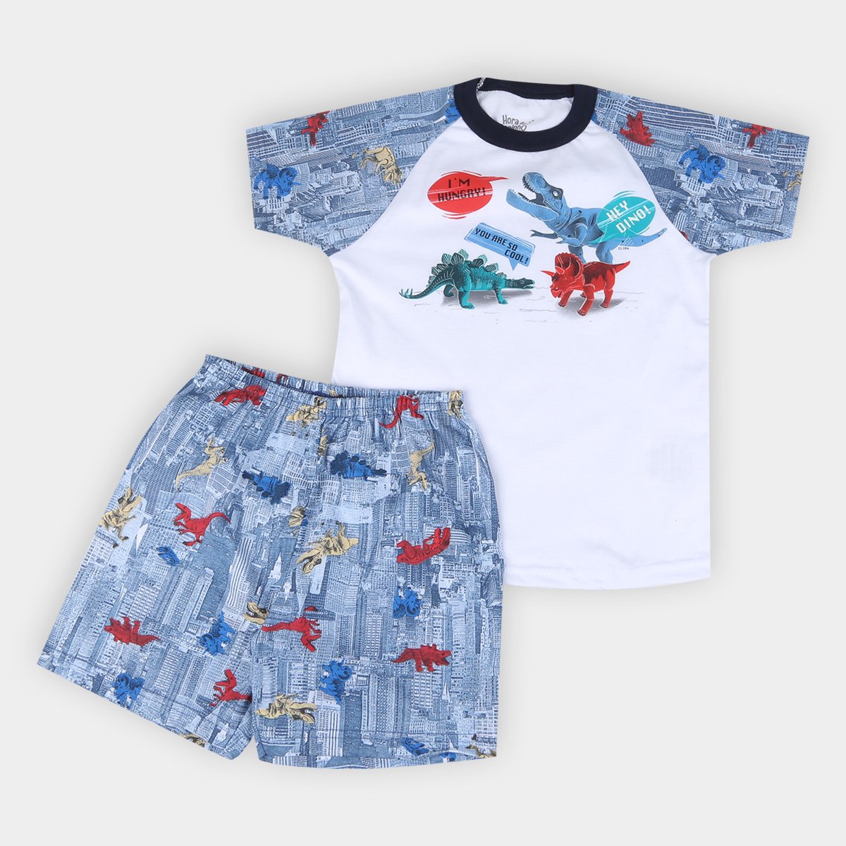 Pijama Curto Juvenil Elian Meia Malha Dinos Masculino