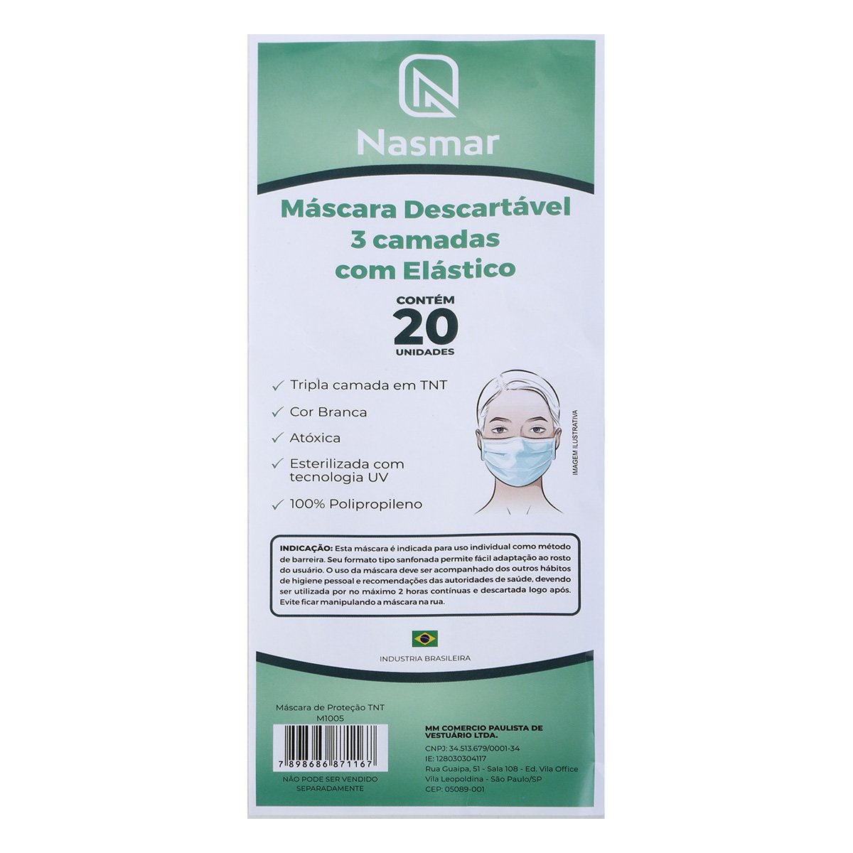 Kit de Máscaras Descartáveis Nasmar TNT Tripla Camada - 20 Unid - 4