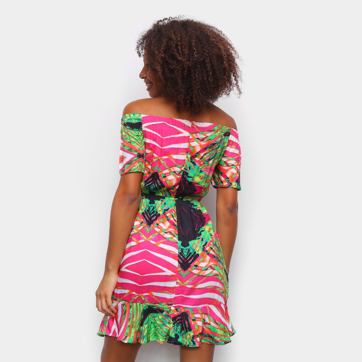Vestido Água Viva Curto Ombro a Ombro Estampado - Tam: P - 1