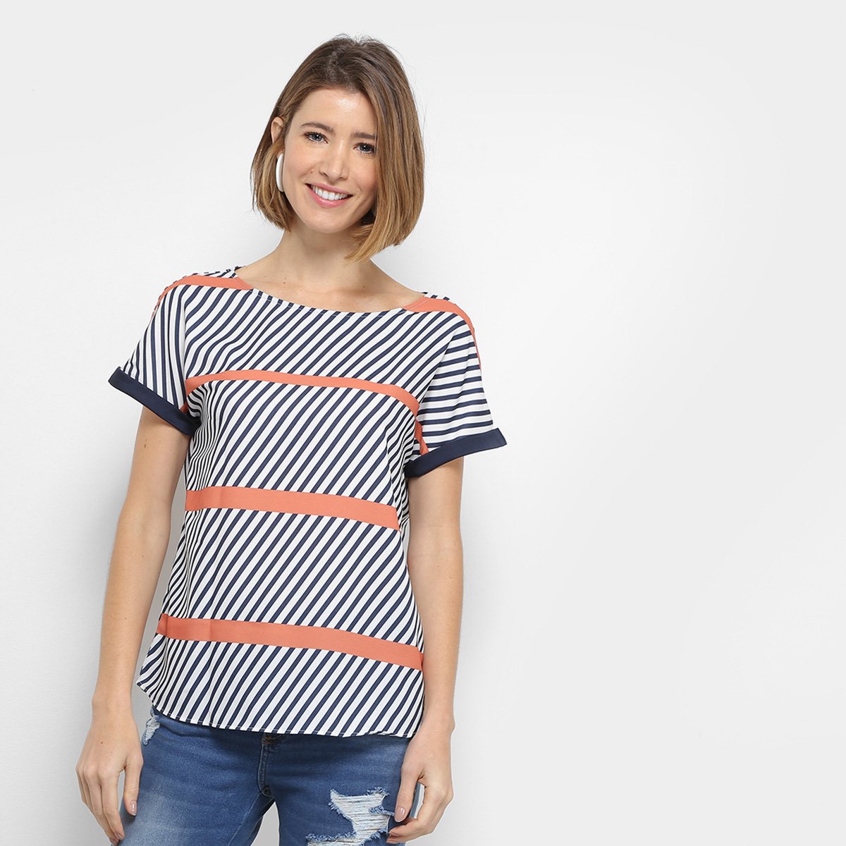 Blusa Enna Listrada Gola Canoa Feminina