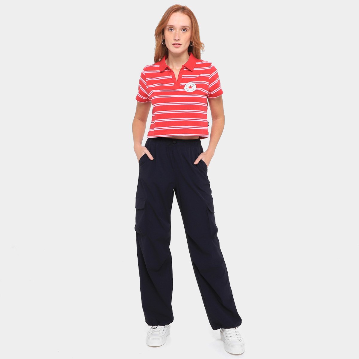 Camiseta Converse Polo Cropped Listrada Feminina - Tam: P - 3