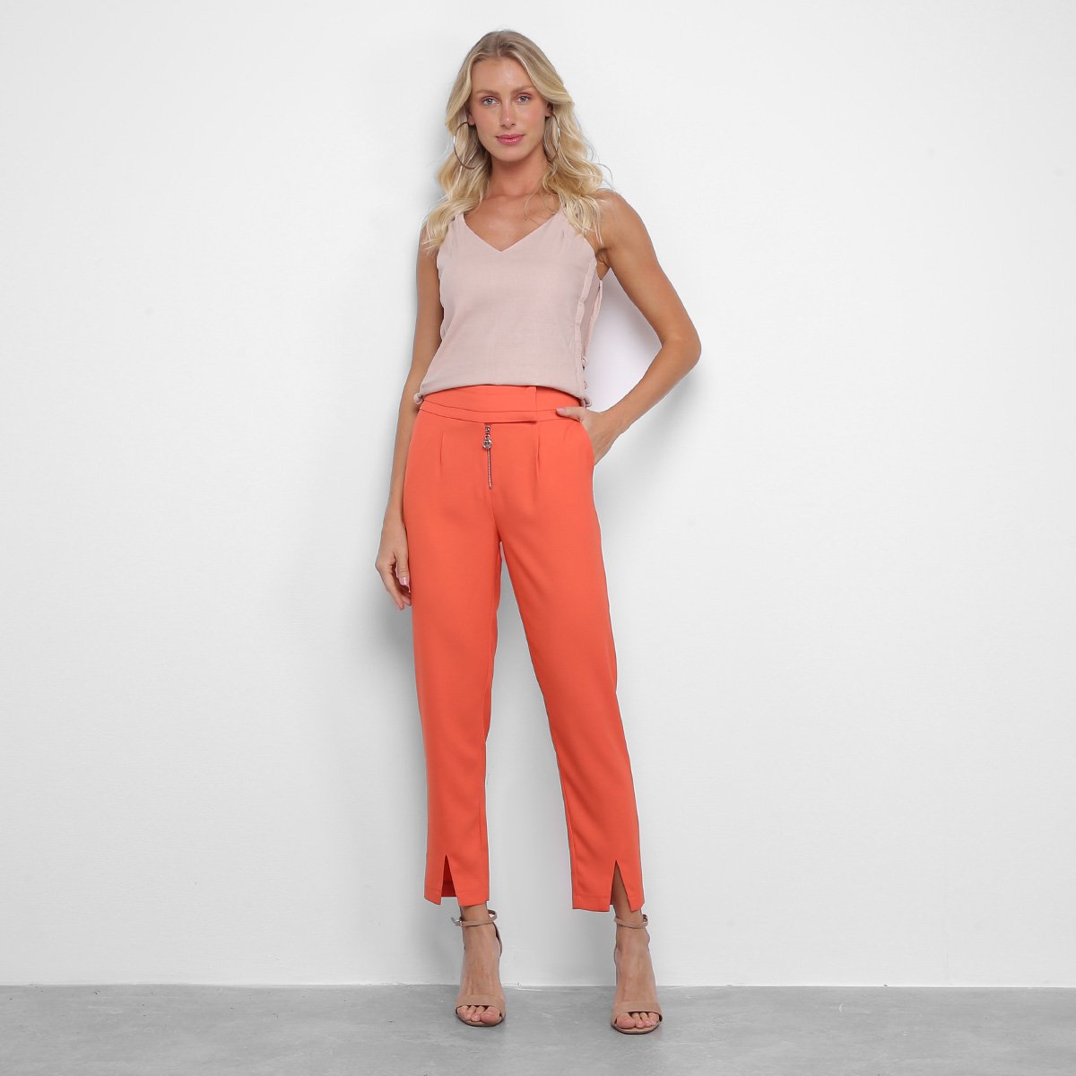 Calça Cigarrete Carmim Cintura Alta Feminina - Tam: G - 2