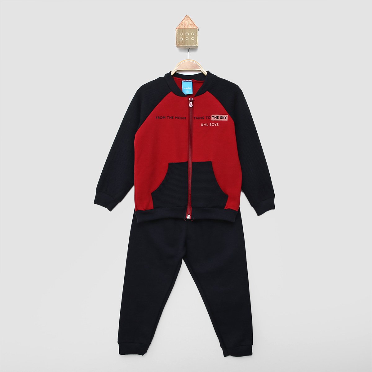 Conjunto Longo Infantil Kamylus Jaqueta com Bolso e Calça Moletom Peluciado Sky Menino