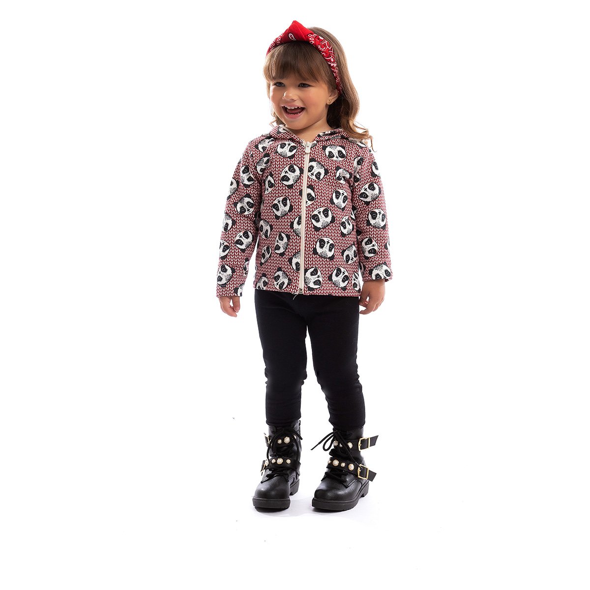 Conjunto Longo Bebê Brandili Moletinho Panda Feminino