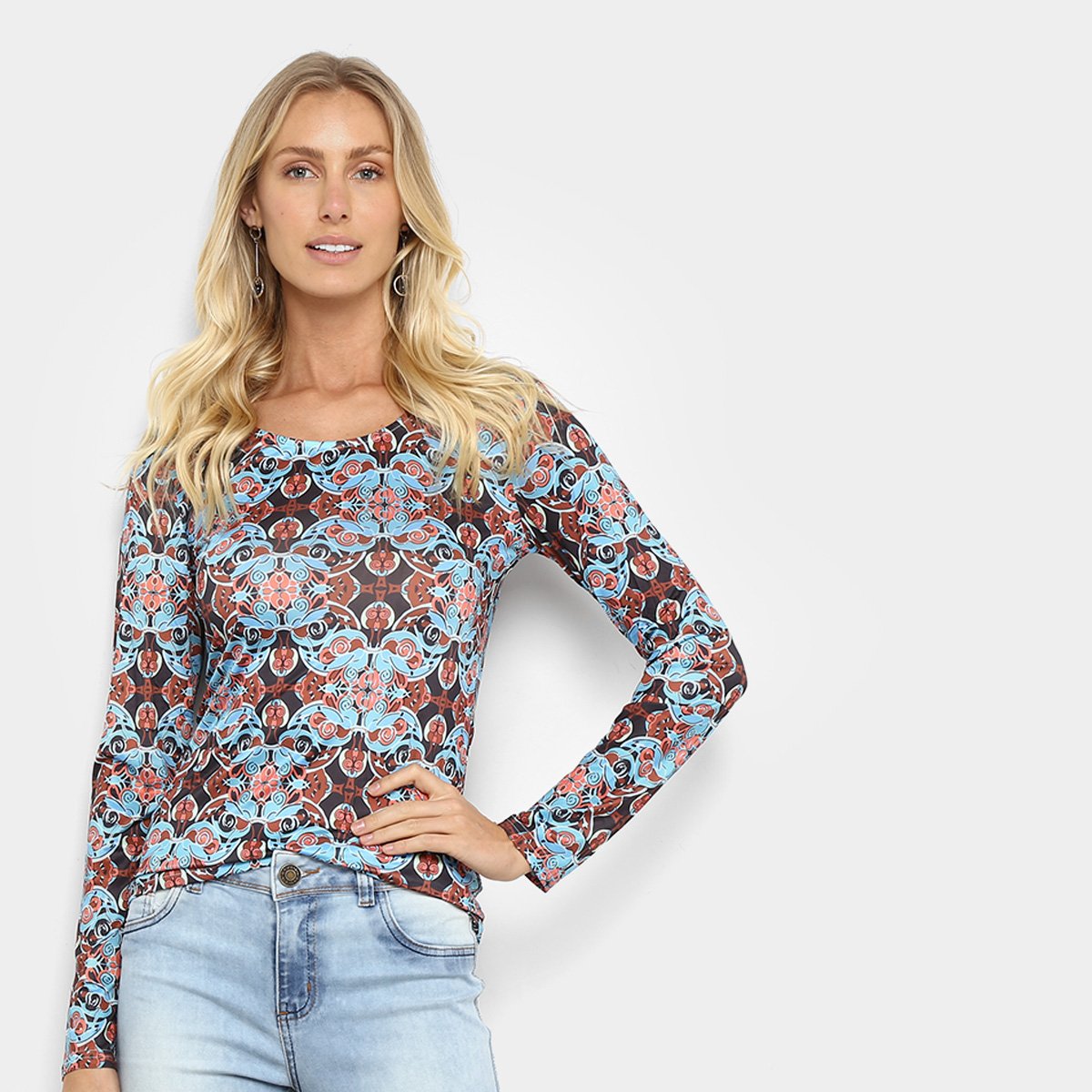 Blusa Holin Stone Manga Longa Floral Feminina