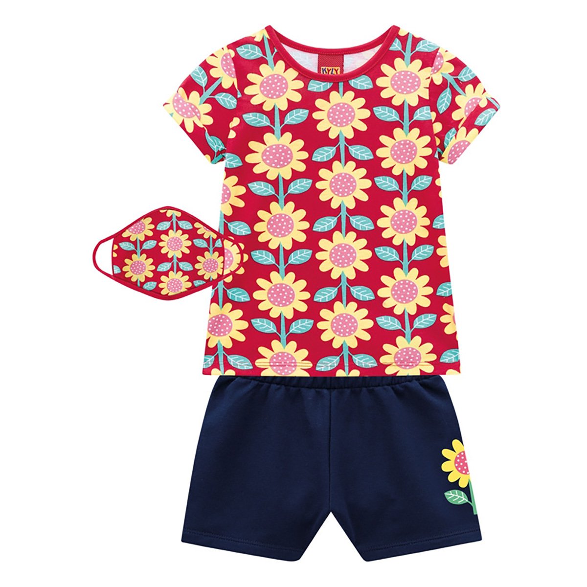 Conjunto Infantil Kyly Floral Feminino + Máscara Infantil