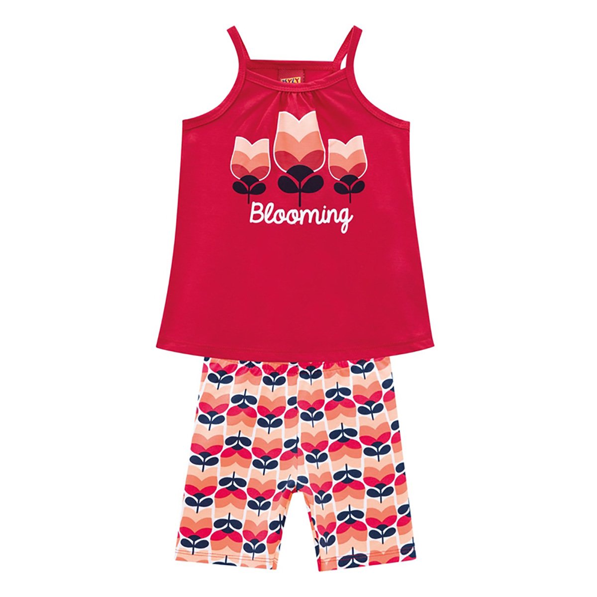Conjunto Infantil Kyly Regata Flowers + Bermuda Ciclista Feminino