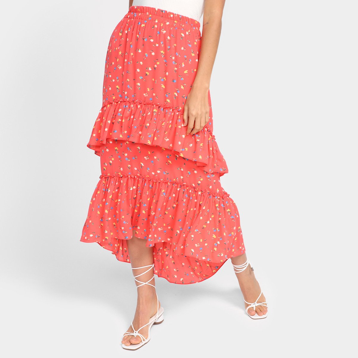 Saia Longa Il Shil Must Have Babados Estampada - Tam: G