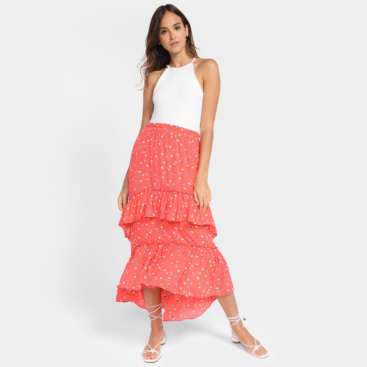 Saia Longa Il Shil Must Have Babados Estampada - Tam: G - 3