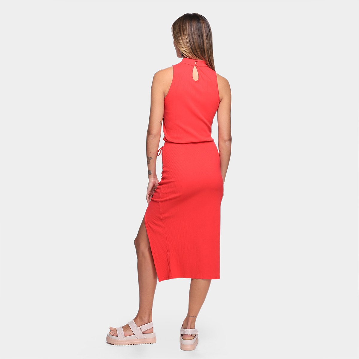 Vestido Midi Il Shin Canelado Fenda - Tam: P - 1