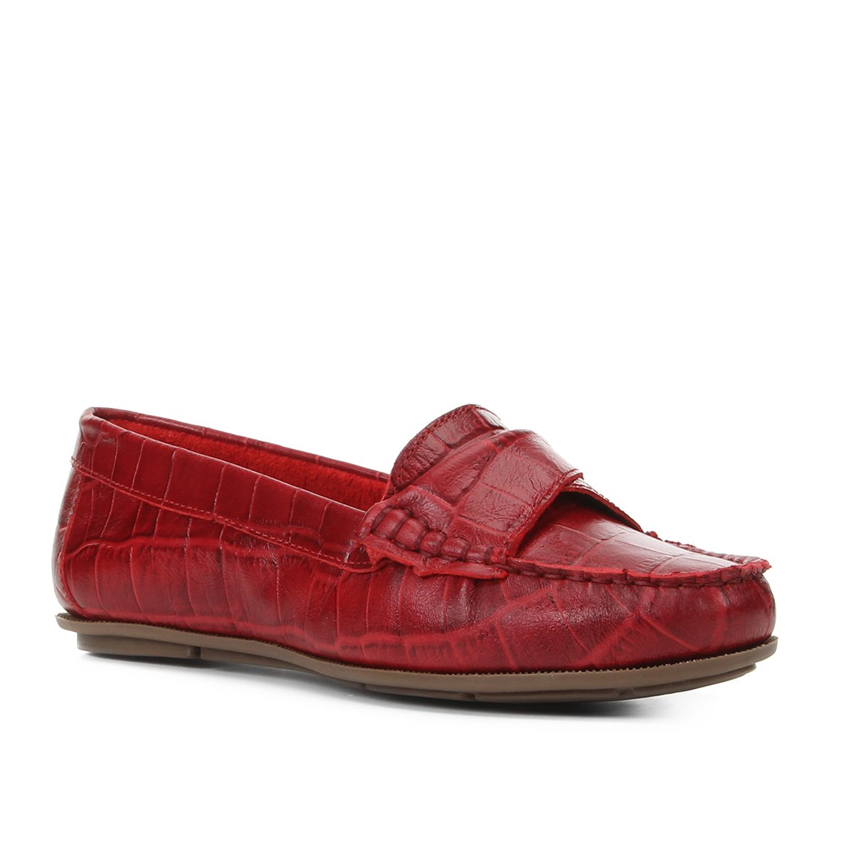 Mocassim Couro Shoestock Croco Gravata Torcida Feminino