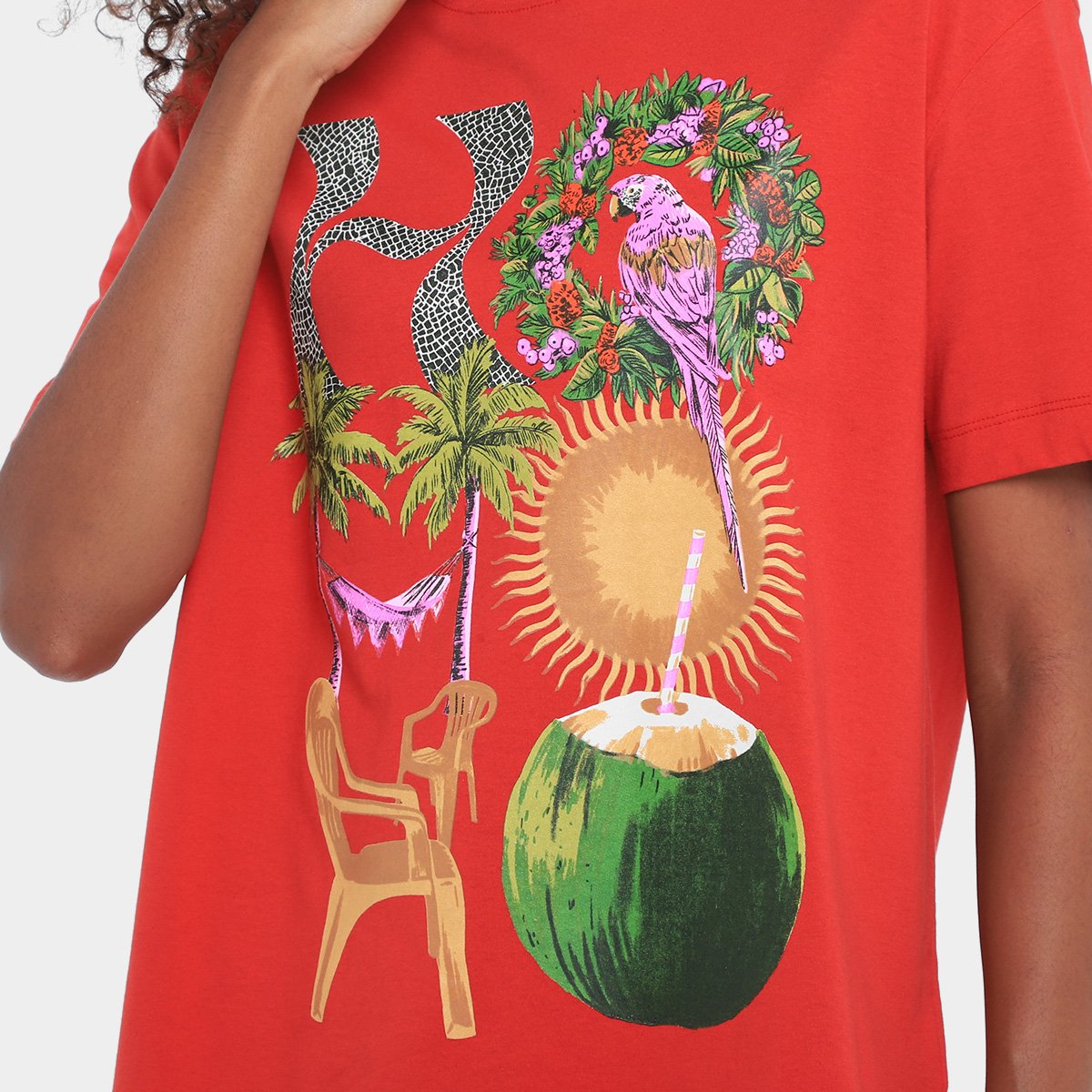 Camiseta Farm Media Hohoho Vermelho Salvador Feminina - Tam: M - 2