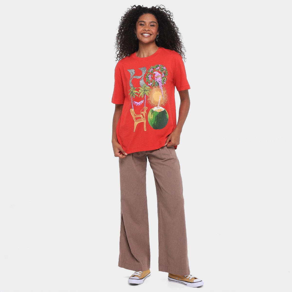 Camiseta Farm Media Hohoho Vermelho Salvador Feminina - Tam: M - 3