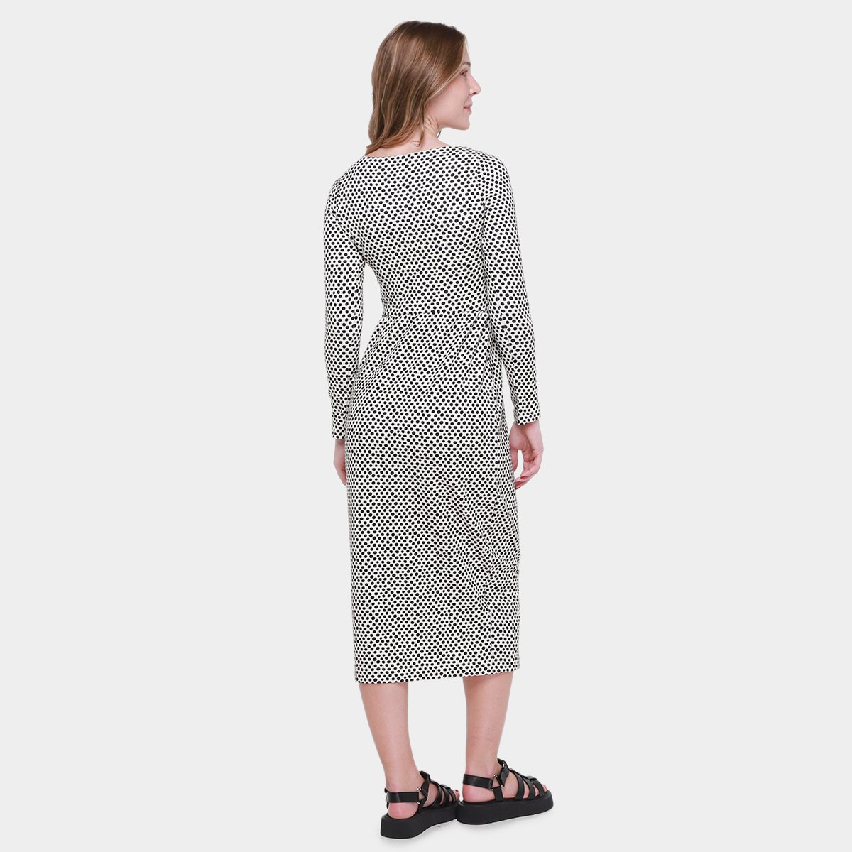 Vestido Animale Jeans Tubinho Poá Manga Longa - Tam: M - 1