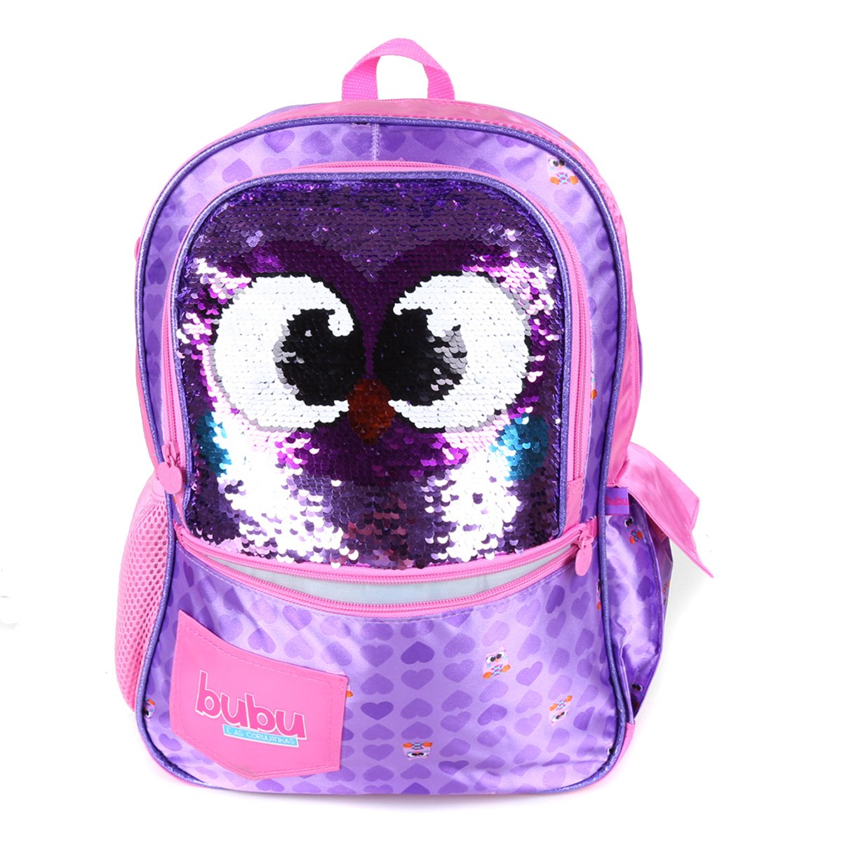 Mochila Escolar Infantil Clio Style Bubu Corujinha Paetê Reversível Feminina