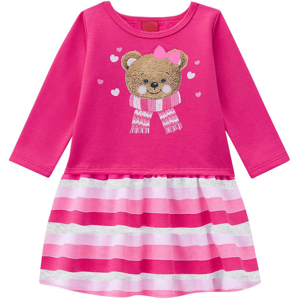 Vestido Infantil Kyly Manga Longa Moletom Peluciado Urso