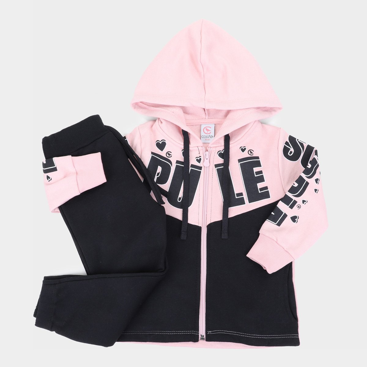 Conjunto Moletom Bebê Costão Peluciado Com Capuz Feminino