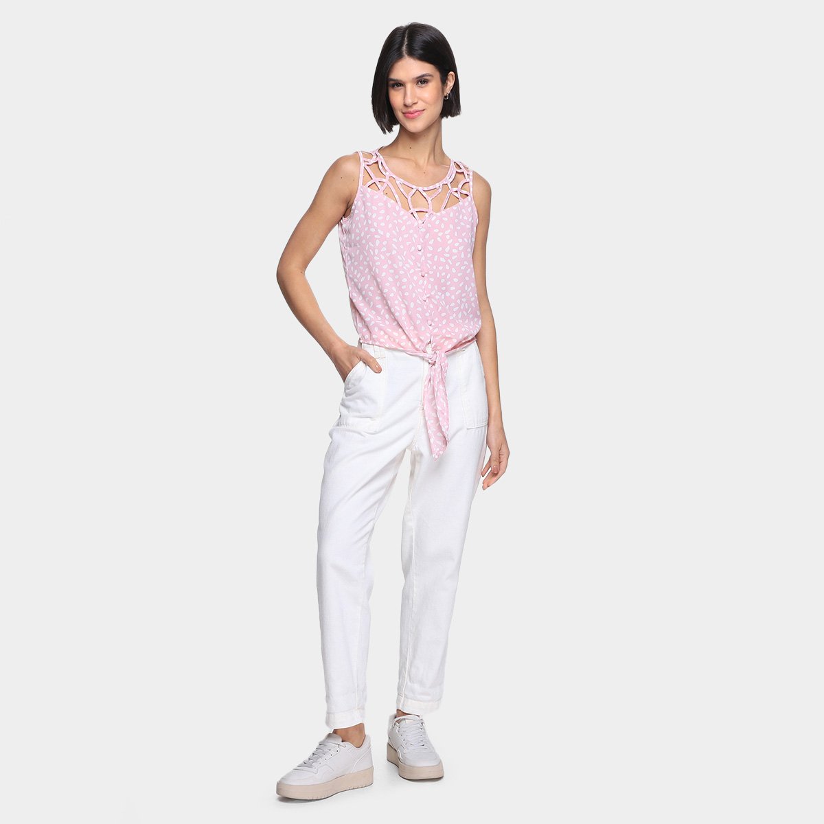 Regata Dom Fashion Recorte e Amarração Estampada Feminina - Tam: P - 3